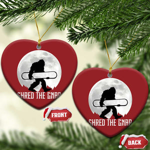 Funny Bigfoot Snowboarding Christmas Ornament Shred The Gnar Moon Snowboard TS11 Heart Red Print Your Wear