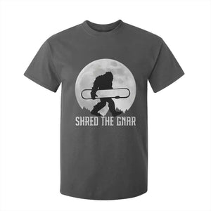 Funny Bigfoot Snowboarding T Shirt For Kid Shred The Gnar Moon Snowboard TS11 Dark Heather Print Your Wear