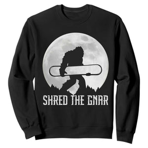Funny Bigfoot Snowboarding Sweatshirt Shred The Gnar Moon Snowboard TS11 Black Print Your Wear