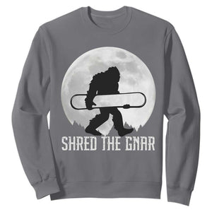 Funny Bigfoot Snowboarding Sweatshirt Shred The Gnar Moon Snowboard TS11 Charcoal Print Your Wear