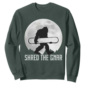 Funny Bigfoot Snowboarding Sweatshirt Shred The Gnar Moon Snowboard TS11 Dark Forest Green Print Your Wear