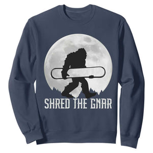 Funny Bigfoot Snowboarding Sweatshirt Shred The Gnar Moon Snowboard TS11 Navy Print Your Wear