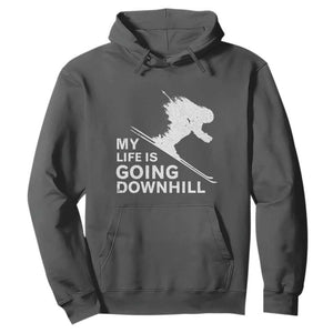 Funny Skiing Hoodie My Life Is Going Downhill Skier TS11 Dark Heather Print Your Wear