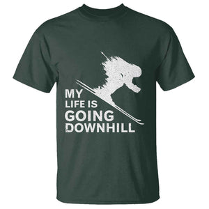 Funny Skiing T Shirt My Life Is Going Downhill Skier TS11 Dark Forest Green Print Your Wear