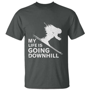 Funny Skiing T Shirt My Life Is Going Downhill Skier TS11 Dark Heather Print Your Wear
