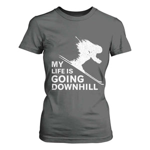 Funny Skiing T Shirt For Women My Life Is Going Downhill Skier TS11 Dark Heather Print Your Wear