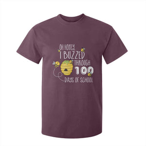 Funny 100th Day Of School Bee T Shirt For Kid Oh Honey I Buzzed Through 100 Days Of School TS11 Maroon Print Your Wear