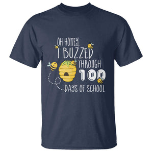 Funny 100th Day Of School Bee T Shirt Oh Honey I Buzzed Through 100 Days Of School TS11 Navy Print Your Wear