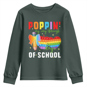 Funny Poppin' My Way Through 100 Day Youth Sweatshirt TS11 Dark Forest Green Print Your Wear