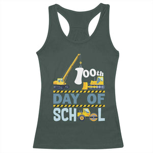 Funny 100TH Days Of School Construction Racerback Tank Top Vehicle Excavators TS11 Dark Forest Green Print Your Wear