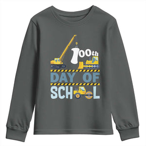 Funny 100TH Days Of School Construction Youth Sweatshirt Vehicle Excavators TS11 Dark Heather Print Your Wear