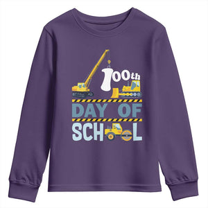 Funny 100TH Days Of School Construction Youth Sweatshirt Vehicle Excavators TS11 Purple Print Your Wear