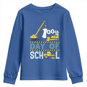 Funny 100TH Days Of School Construction Youth Sweatshirt Vehicle Excavators TS11 Royal Blue Print Your Wear