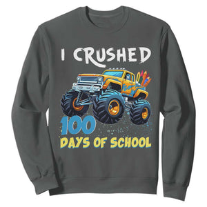Funny I Crushed 100 Days Of School Sweatshirt Monster Truck 100th Day Of School TS11 Dark Heather Print Your Wear