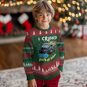 Funny I Crushed 100 Days Of School Knit Sweatshirt Monster Truck 100th Day Of School TS11 Christmas Print Your Wear