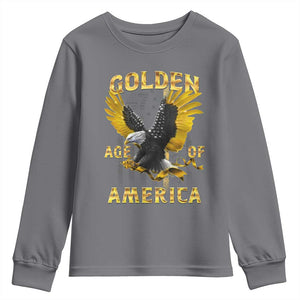 Trump 2025 Golden Age Of America Youth Sweatshirt Gold Eagle Vintage American Flag TS11 Charcoal Print Your Wear
