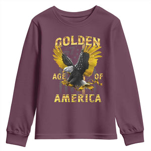 Trump 2025 Golden Age Of America Youth Sweatshirt Gold Eagle Vintage American Flag TS11 Maroon Print Your Wear