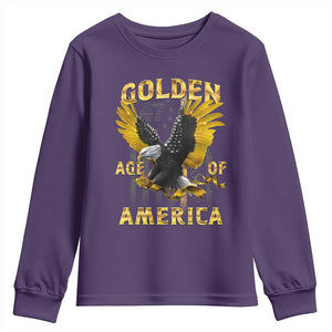 Trump 2025 Golden Age Of America Youth Sweatshirt Gold Eagle Vintage American Flag TS11 Purple Print Your Wear