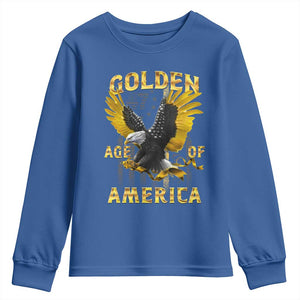 Trump 2025 Golden Age Of America Youth Sweatshirt Gold Eagle Vintage American Flag TS11 Royal Blue Print Your Wear