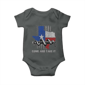 History Of Texas Baby Onesie Come And Take It Gonzales Texas Map American Flag TS11 Dark Heather Print Your Wear