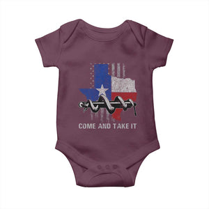History Of Texas Baby Onesie Come And Take It Gonzales Texas Map American Flag TS11 Maroon Print Your Wear