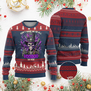 Funny Mardi Gras Voodoo Knit Sweatshirt Don't Make Me Go All Voodoo On You New Orleans Witch Doctor TS11 Burgundy Print Your Wear