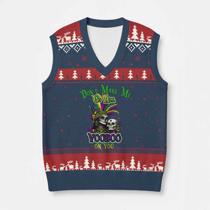 Funny Mardi Gras Voodoo Queen V-Neck Knit Sweater Vest Don't Make Me Go All Voodoo On You TS11 Navy Red Print Your Wear