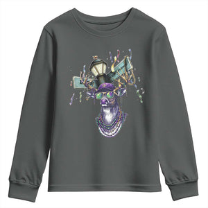 Funny Mardi Gras Mississippi Deer Youth Sweatshirt Biloxi Ocean Springs Carnival TS11 Dark Heather Print Your Wear