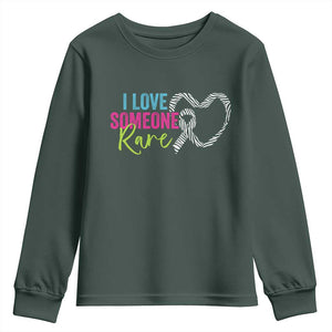 Rare Disease Awareness Youth Sweatshirt I Love Someone Rare Zebra Ribbon TS11 Dark Forest Green Print Your Wear