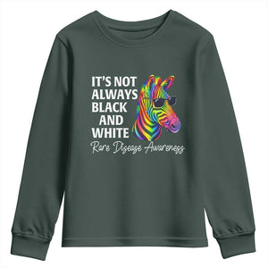 Rare Disease Awareness Youth Sweatshirt It Is Not Always Black And White Colorful Zebra TS11 Dark Forest Green Print Your Wear