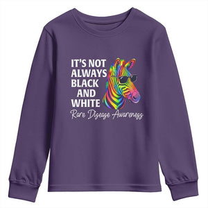 Rare Disease Awareness Youth Sweatshirt It Is Not Always Black And White Colorful Zebra TS11 Purple Print Your Wear