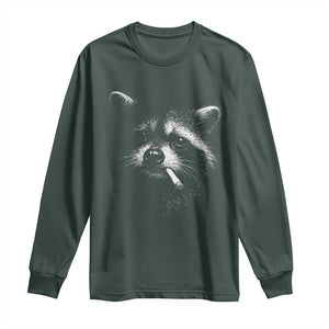 Funny Raccoon Smoking Cigarette Meme Long Sleeve Shirt Trash Panda Face Y2K Graphic TS11 Dark Forest Green Print Your Wear