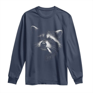 Funny Raccoon Smoking Cigarette Meme Long Sleeve Shirt Trash Panda Face Y2K Graphic TS11 Navy Print Your Wear