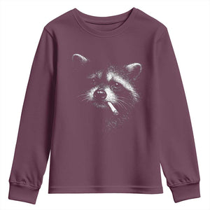 Funny Raccoon Smoking Cigarette Meme Youth Sweatshirt Trash Panda Face Y2K Graphic TS11 Maroon Print Your Wear