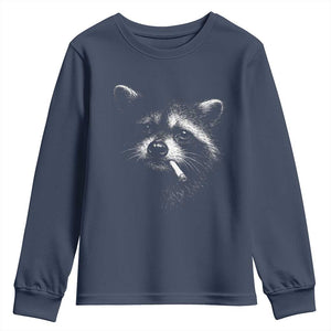 Funny Raccoon Smoking Cigarette Meme Youth Sweatshirt Trash Panda Face Y2K Graphic TS11 Navy Print Your Wear