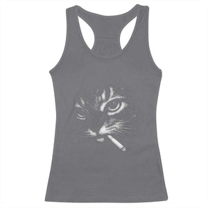 Funny Cat Smoking Cigarette Meme Racerback Tank Top Cat Face Y2K Graphic TS11 Charcoal Print Your Wear