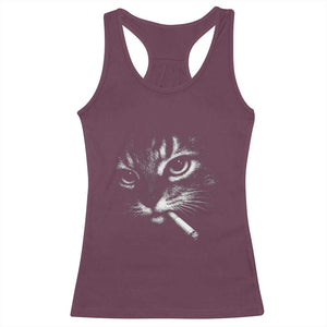 Funny Cat Smoking Cigarette Meme Racerback Tank Top Cat Face Y2K Graphic TS11 Maroon Print Your Wear