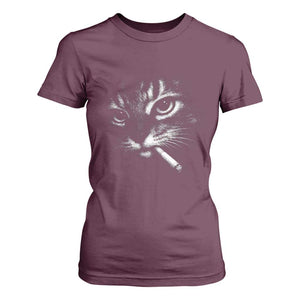 Funny Cat Smoking Cigarette Meme T Shirt For Women Cat Face Y2K Graphic TS11 Maroon Print Your Wear