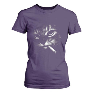 Funny Cat Smoking Cigarette Meme T Shirt For Women Cat Face Y2K Graphic TS11 Purple Print Your Wear