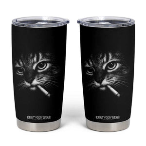 Funny Cat Smoking Cigarette Meme Tumbler Cup Cat Face Y2K Graphic TS11 Black Print Your Wear