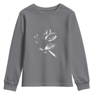 Funny Cat Smoking Cigarette Meme Youth Sweatshirt Cat Face Y2K Graphic TS11 Charcoal Print Your Wear