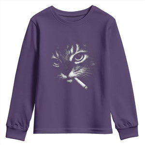 Funny Cat Smoking Cigarette Meme Youth Sweatshirt Cat Face Y2K Graphic TS11 Purple Print Your Wear