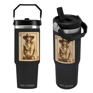 Funny Western Valentine Cowgirl Queen of Hearts Card Flip Straw Tumbler TS11 One Size: 30 oz Black Print Your Wear