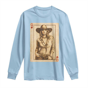 Funny Western Valentine Cowgirl Queen of Hearts Card Long Sleeve Shirt TS11 Light Blue Print Your Wear