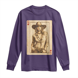 Funny Western Valentine Cowgirl Queen of Hearts Card Long Sleeve Shirt TS11 Purple Print Your Wear
