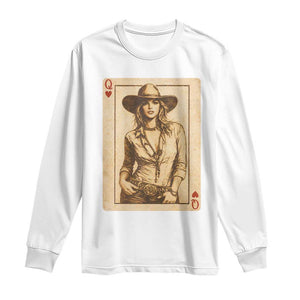 Funny Western Valentine Cowgirl Queen of Hearts Card Long Sleeve Shirt TS11 White Print Your Wear