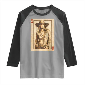 Funny Western Valentine Cowgirl Queen of Hearts Card Raglan Shirt TS11 Sport Gray Black Print Your Wear