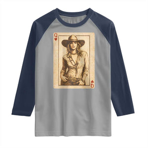 Funny Western Valentine Cowgirl Queen of Hearts Card Raglan Shirt TS11 Sport Gray Navy Print Your Wear