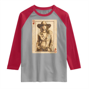 Funny Western Valentine Cowgirl Queen of Hearts Card Raglan Shirt TS11 Sport Gray Red Print Your Wear