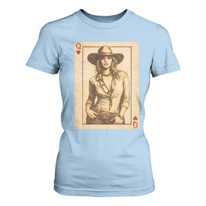 Funny Western Valentine Cowgirl Queen of Hearts Card T Shirt For Women TS11 Light Blue Print Your Wear